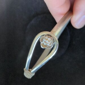 Vintage asymmetric handmade silver bracelet with rose flower closure
